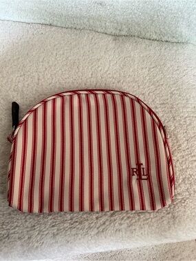 RALPH LAUREN RED & WHITE STRIPED COSMETIC BAG CASE